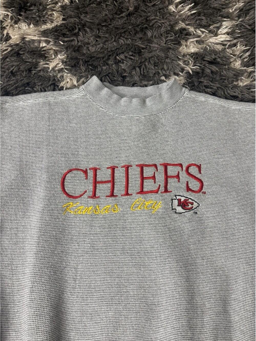 Vintage 90s Kansas City Chiefs Sweatshirt Large Logo 7 Embroidered Crewneck Gray